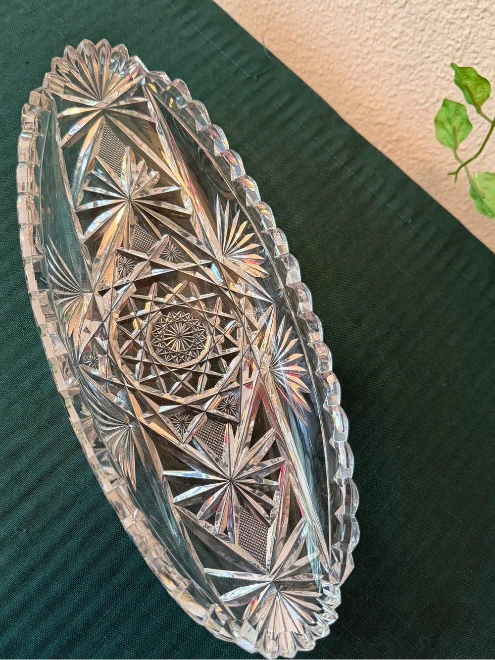 Crystal cut glass oval dish, American Brilliant Period (ABP) 10.5 x 4.3 x 1.5 in